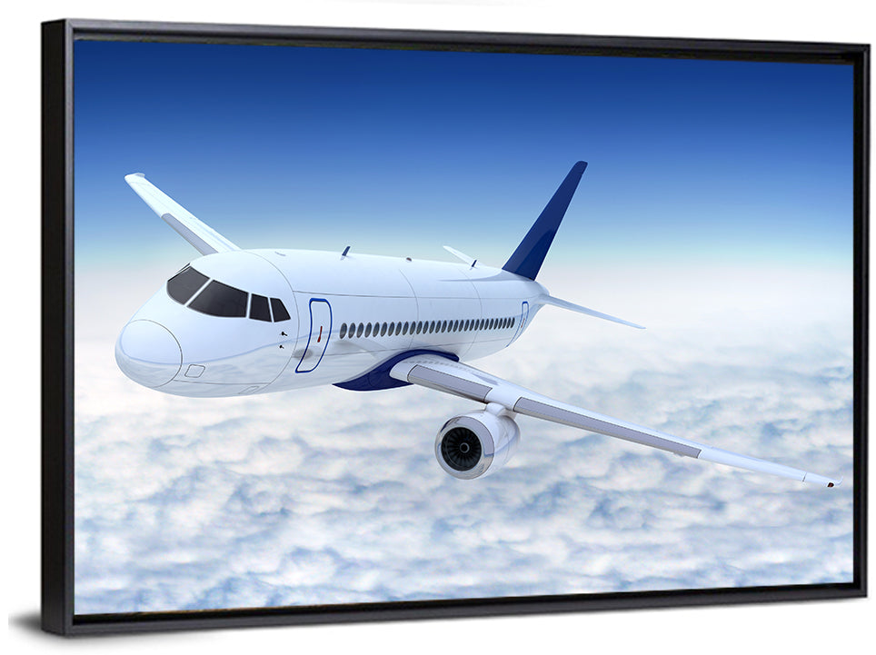 Commercial Jet Above Clouds Wall Art