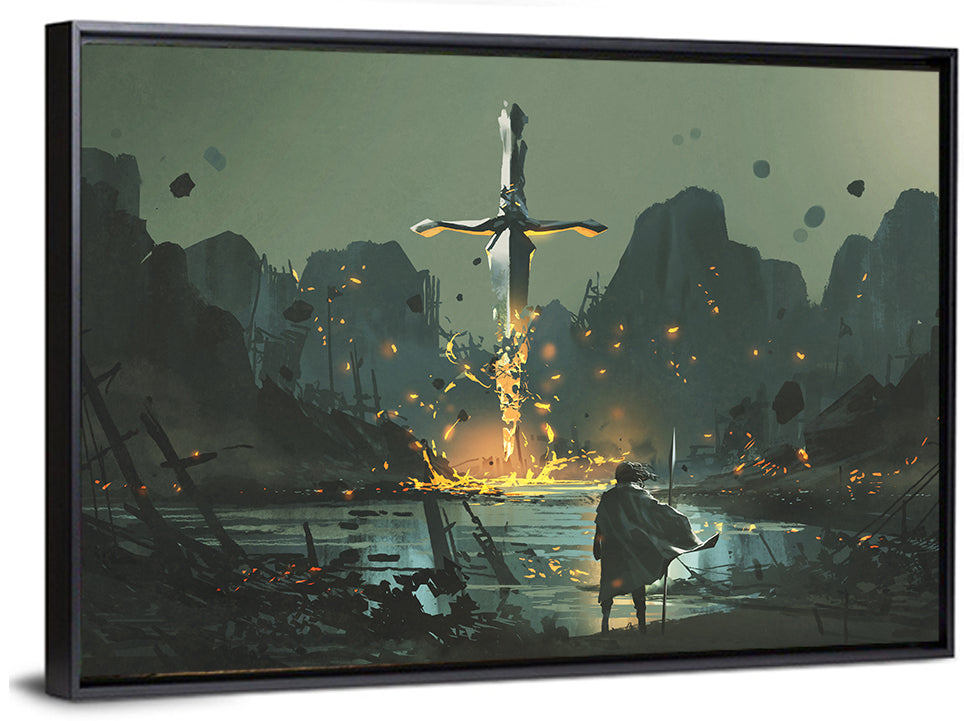 Melting Sword with Cloaked Traveler Wall Art