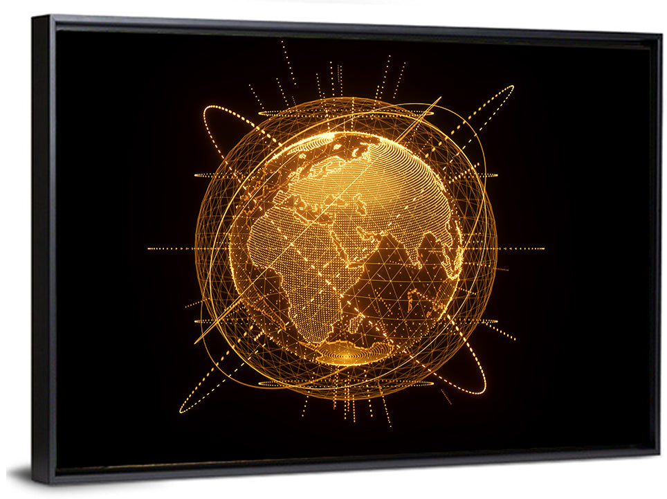 Golden Hologram Globe Wall Art
