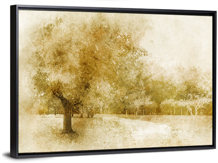 Sepia Orchard Pathway Wall Art as a framed canvas