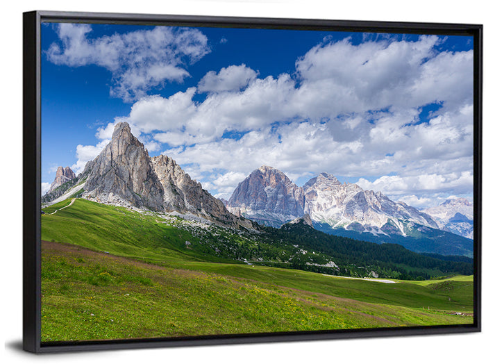 Passo Giau Meadow, Tofanes Dolomites Wall Art as a framed canvas