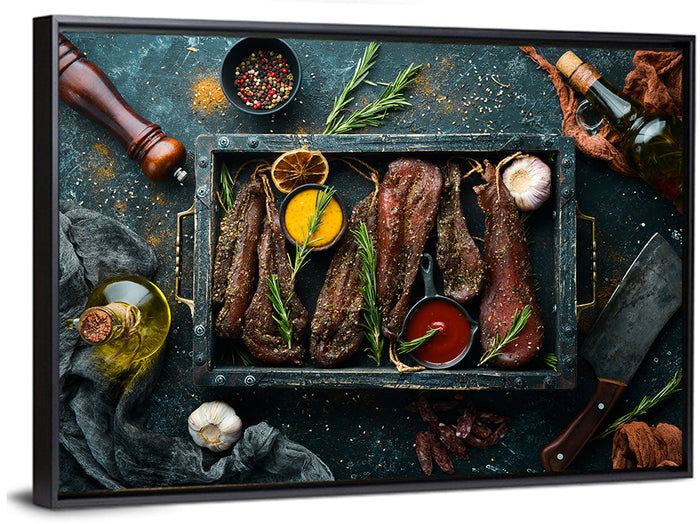 Charcuterie Tray with Dried Chicken Wall Art as a framed canvas