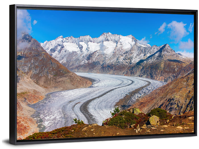 Aletsch Glacier Valley Wall Art as a framed canvas