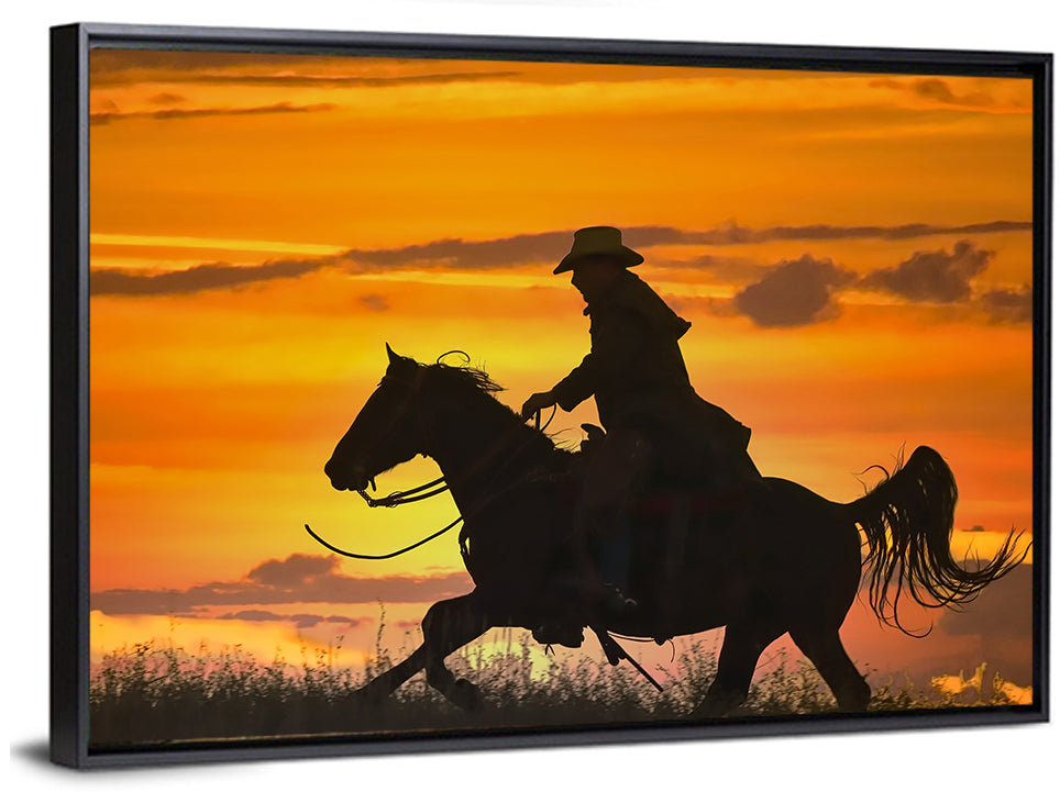 Cowboy and Horse at Sunset Wall Art