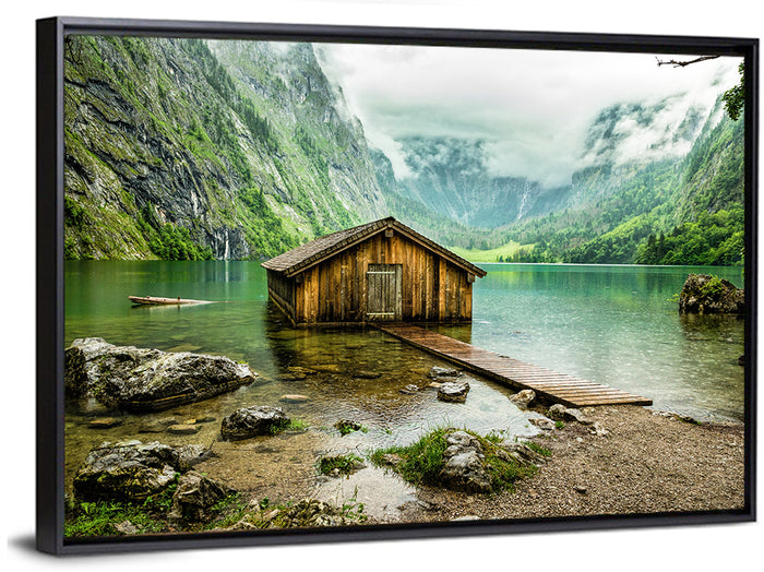Obersee Boathouse at Königssee Wall Art as a framed canvas
