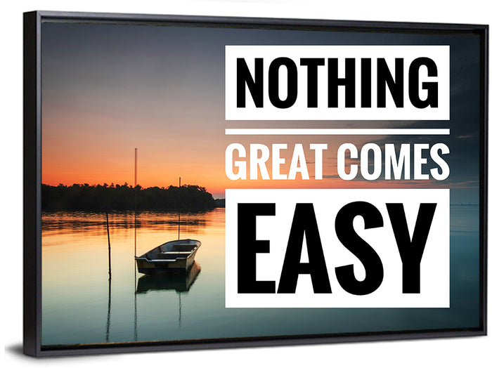 Nothing Great Comes Easy, Boat at Sunrise Wall Art as a framed canvas