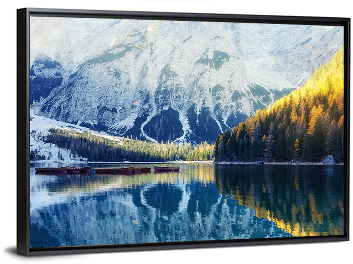 Lago Di Braies Reflection Wall Art as a framed canvas