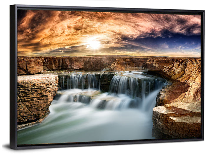 Glen Canyon Waterfall Wall Art as a framed canvas