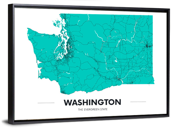 Washington State Minimalist Map Wall Art as a framed canvas