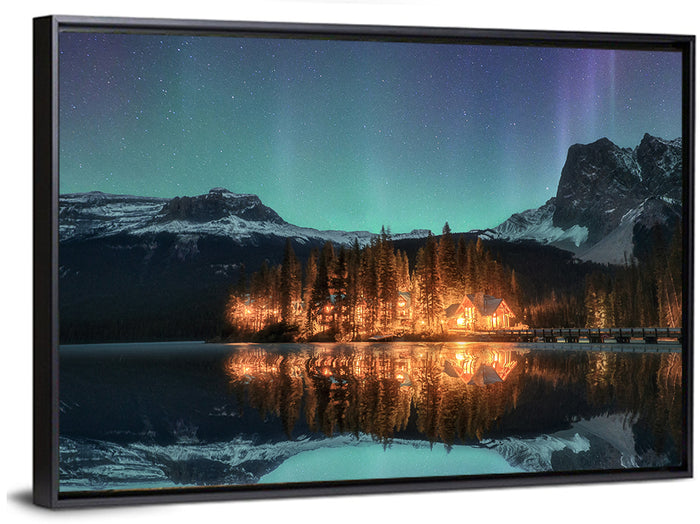 Aurora Over Emerald Lake Wall Art as a framed canvas
