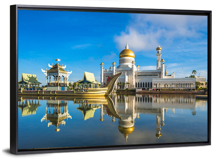 Sultan Omar Ali Saifuddien Mosque Wall Art as a framed canvas