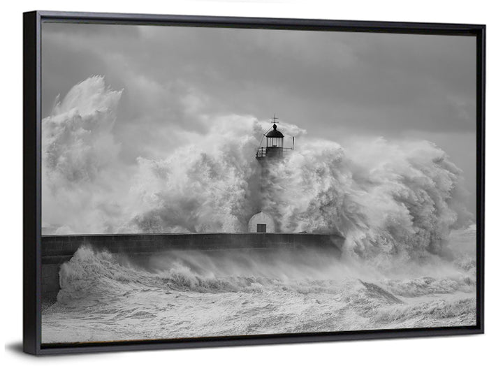 Douro River Storm Lighthouse Wall Art as a framed canvas