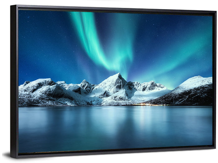 Lofoten Aurora Reflection Wall Art as a framed canvas