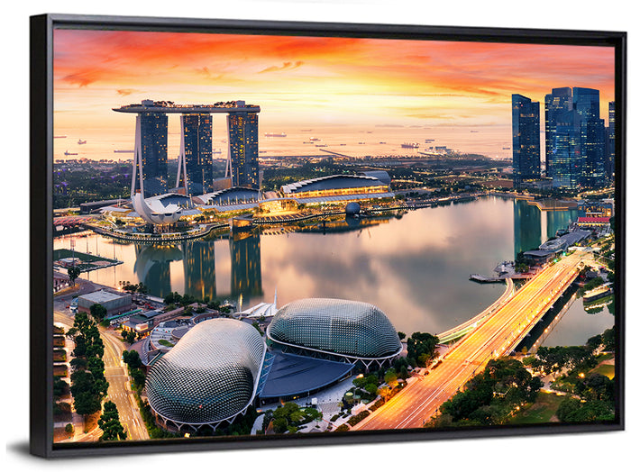 Marina Bay Sunset Skyline Wall Art as a framed canvas