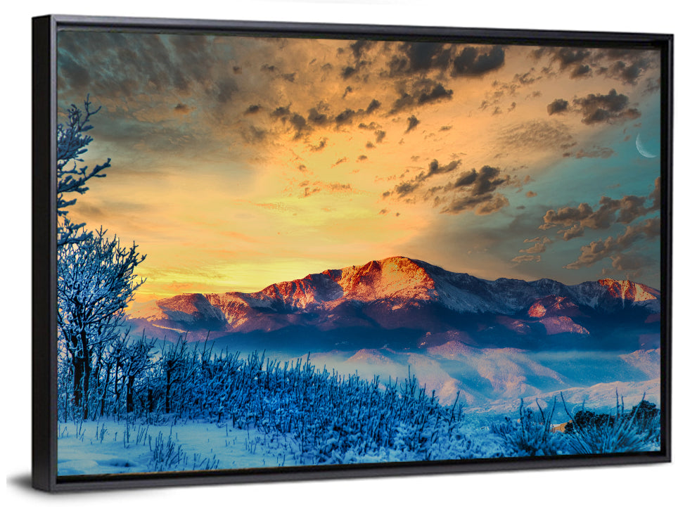 Pikes Peak Golden Sunset Wall Art