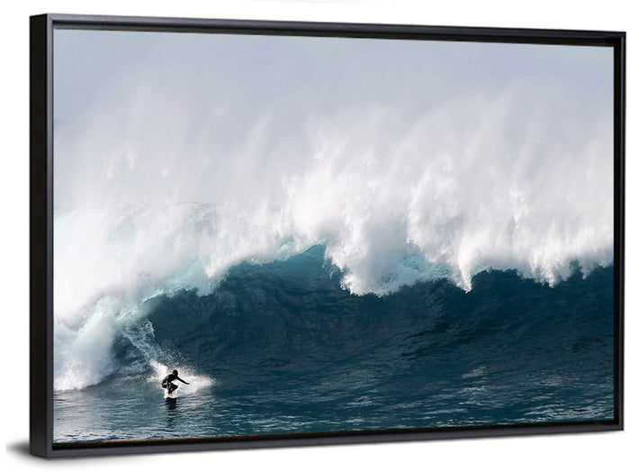 Surfer Beneath Breaking Wave Wall Art as a framed canvas
