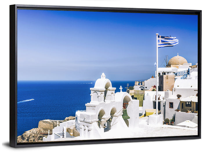 Oia Bell Tower, Santorini Wall Art as a framed canvas