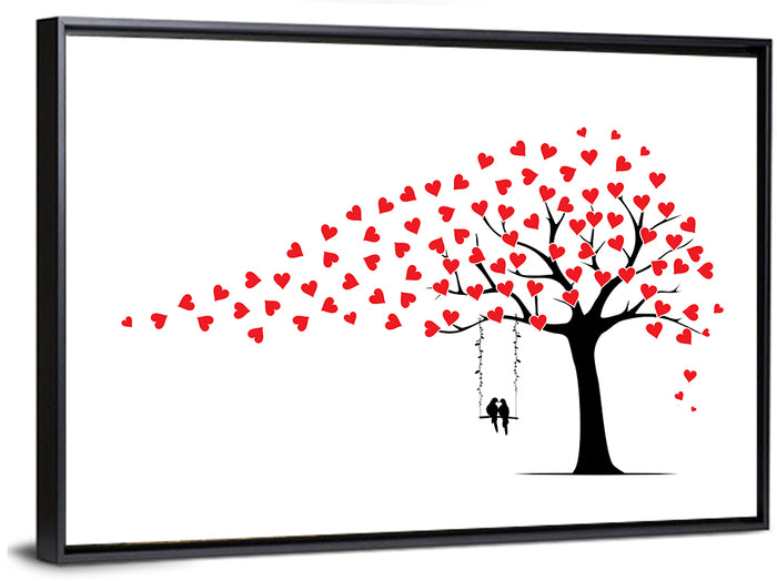 Heart Leaf Tree Silhouette Wall Art as a framed canvas