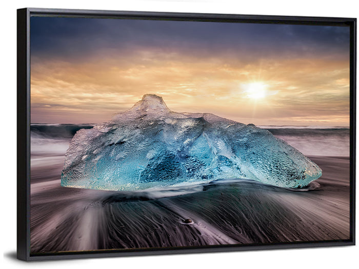 Diamond Beach Iceberg at Sunset Wall Art as a framed canvas