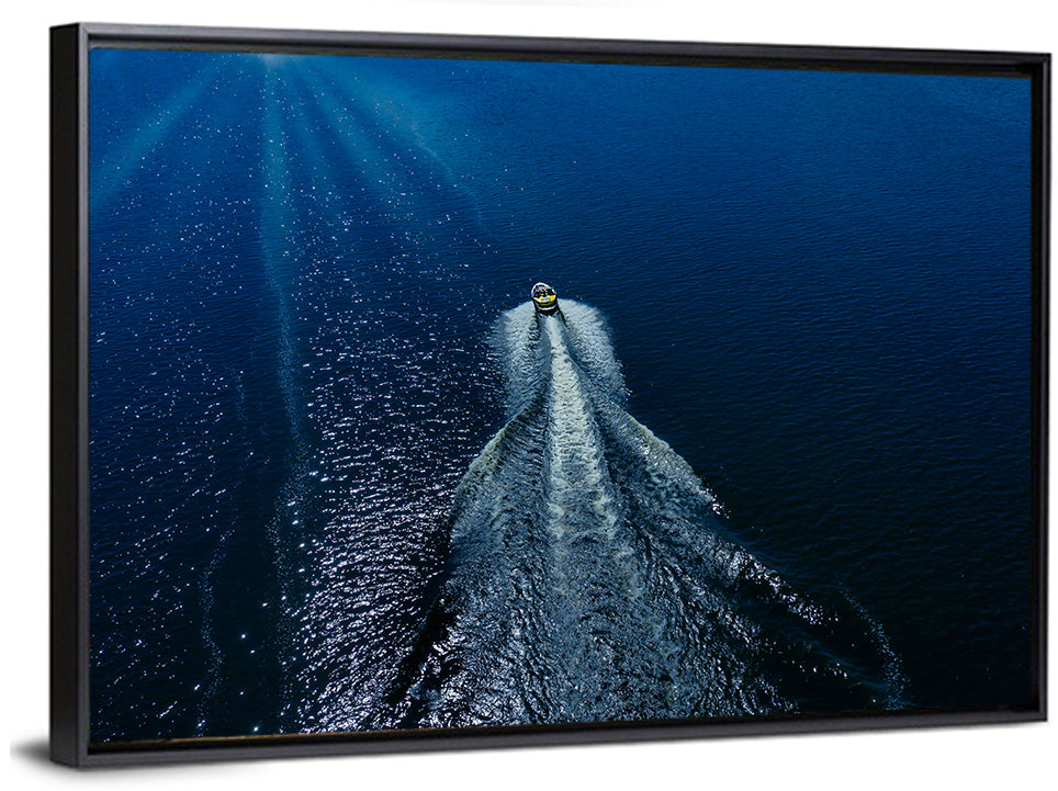 Aerial Boat Over Deep Blue Water Wall Art