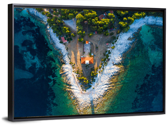 Veli Rat Aerial Lighthouse View Wall Art as a framed canvas