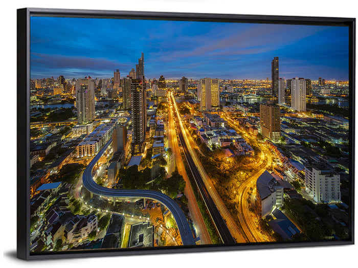 Bangkok Dusk Cityscape Wall Art as a framed canvas