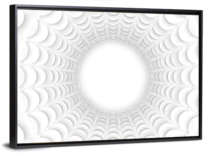 White Bubble Sphere Tunnel Wall Art as a framed canvas