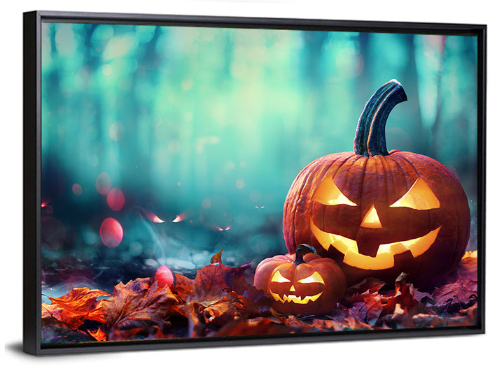 Jack-o'-lanterns at Teal Twilight Wall Art as a framed canvas