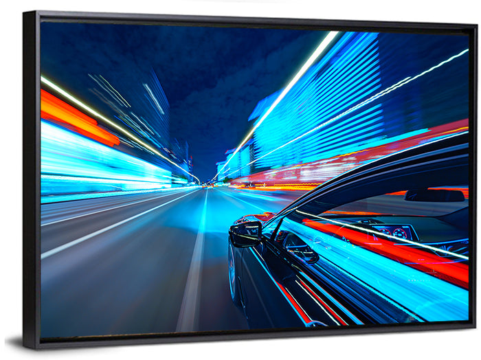 Light Trails Speed Car Wall Art as a framed canvas