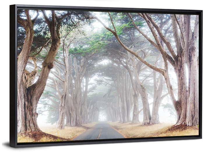 Misty Morning Alleyway Wall Art as a framed canvas