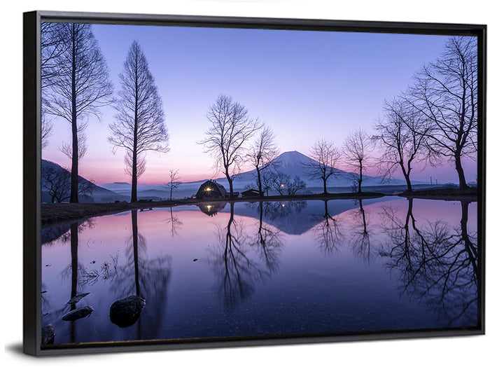 Fuji Lake Reflection Wall Art as a framed canvas