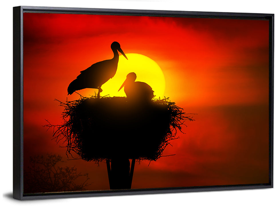 Storks in Nest at Sunset Wall Art