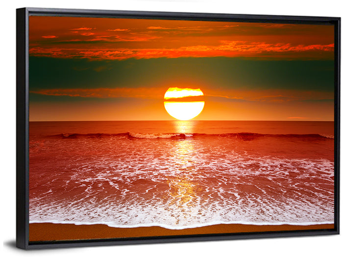 Sunset Over Ocean Wall Art as a framed canvas