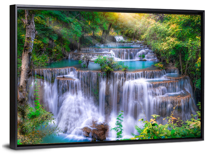 Huai Mae Kamin Waterfall Wall Art as a framed canvas