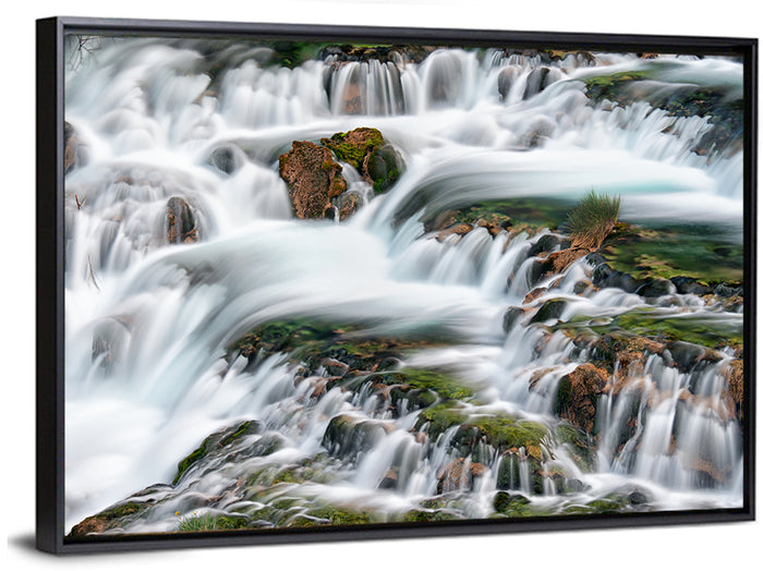 Canete River Cascade Wall Art as a framed canvas