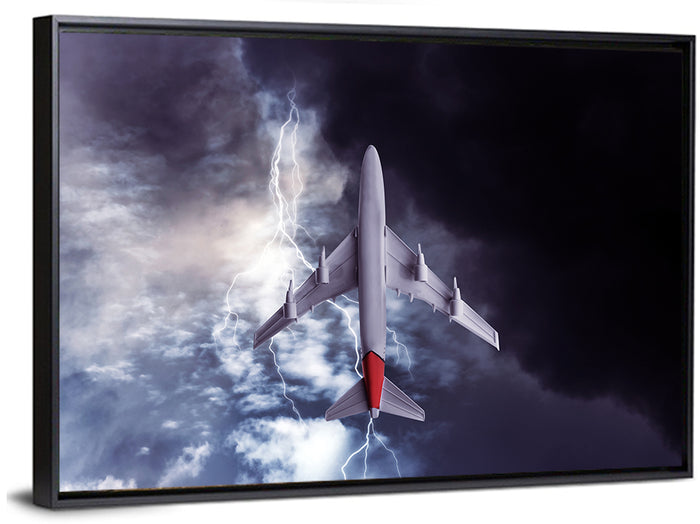 Red-tailed Airplane in Storm Wall Art as a framed canvas
