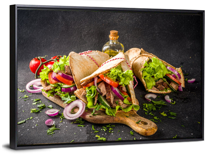 Turkish Shawarma Wraps Wall Art as a framed canvas