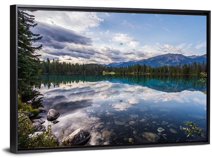Lake Beauvert, Alberta Wall Art as a framed canvas