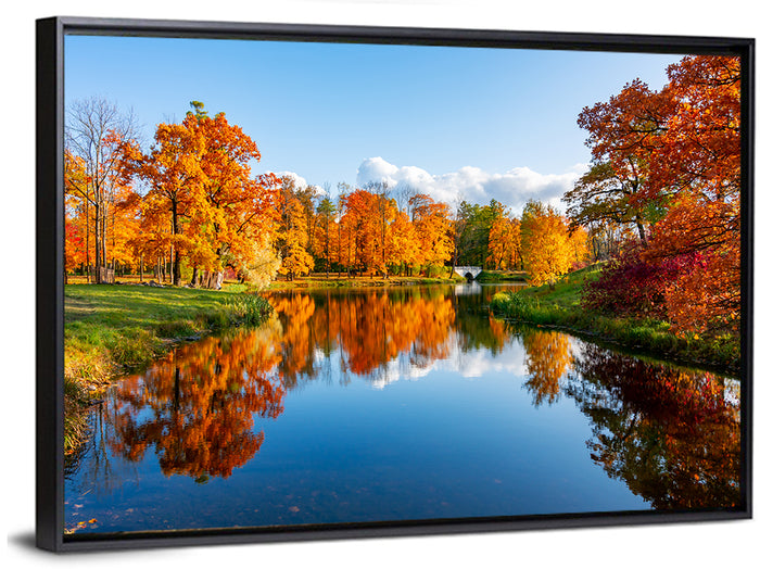 Alexander Park Autumn Reflection Wall Art as a framed canvas