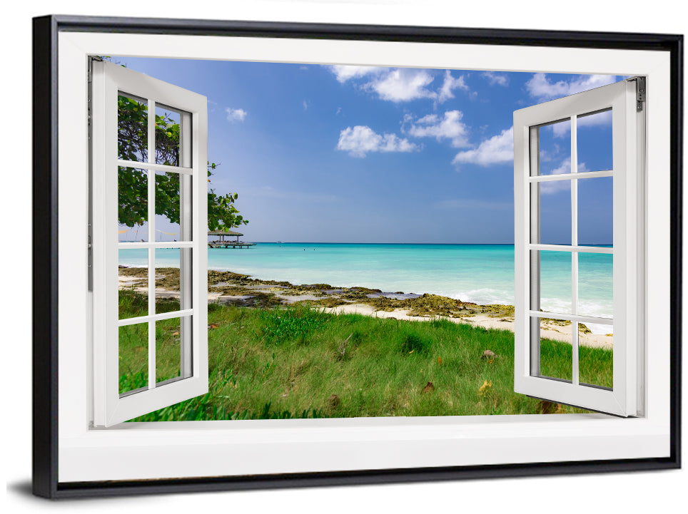 Gazebo on Pier Over Turquoise Ocean Wall Art