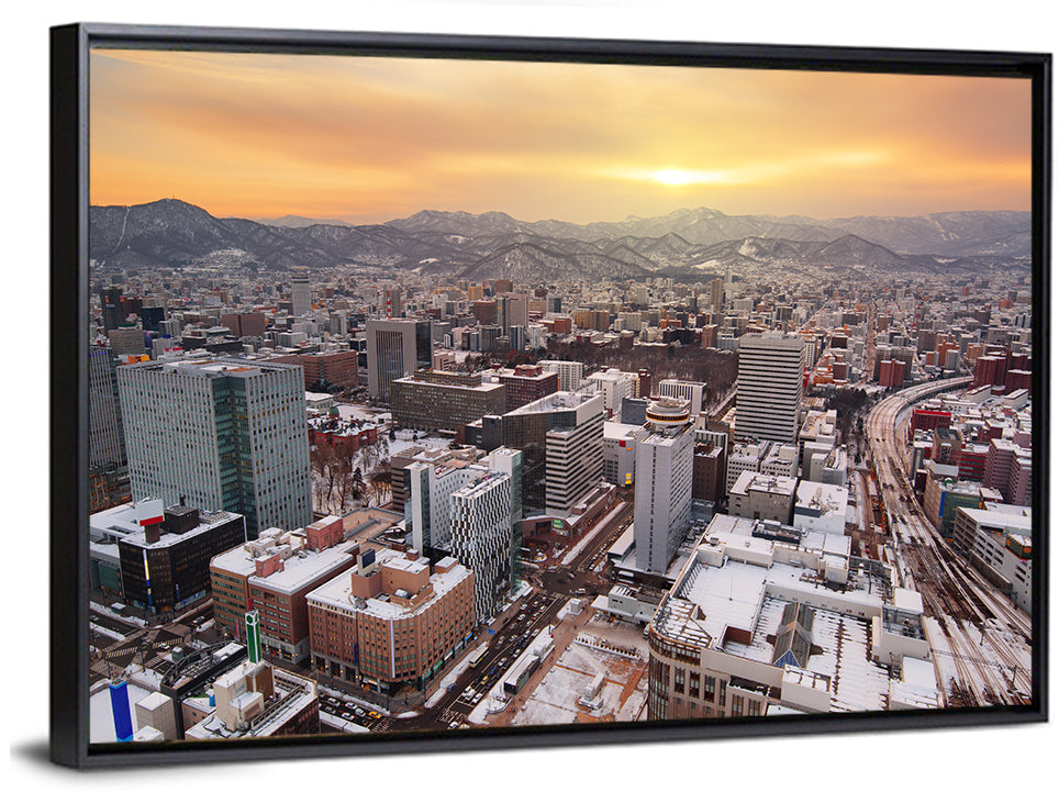 Sapporo Station Skyline at Golden Hour Wall Art