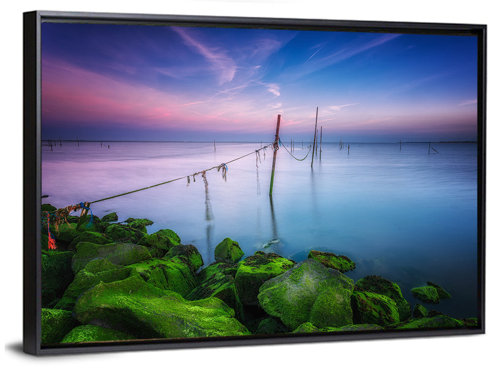 Mossy Coastal Rocks at Dusk Wall Art