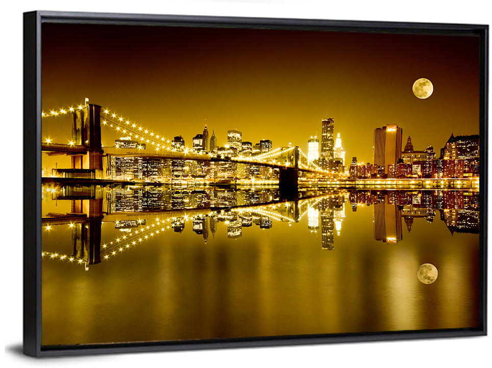 Brooklyn Bridge Moonlit Reflection Wall Art