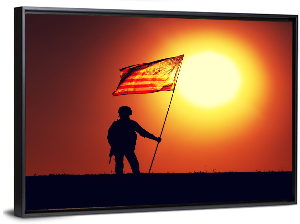 US Flag With Soldier Wall Art