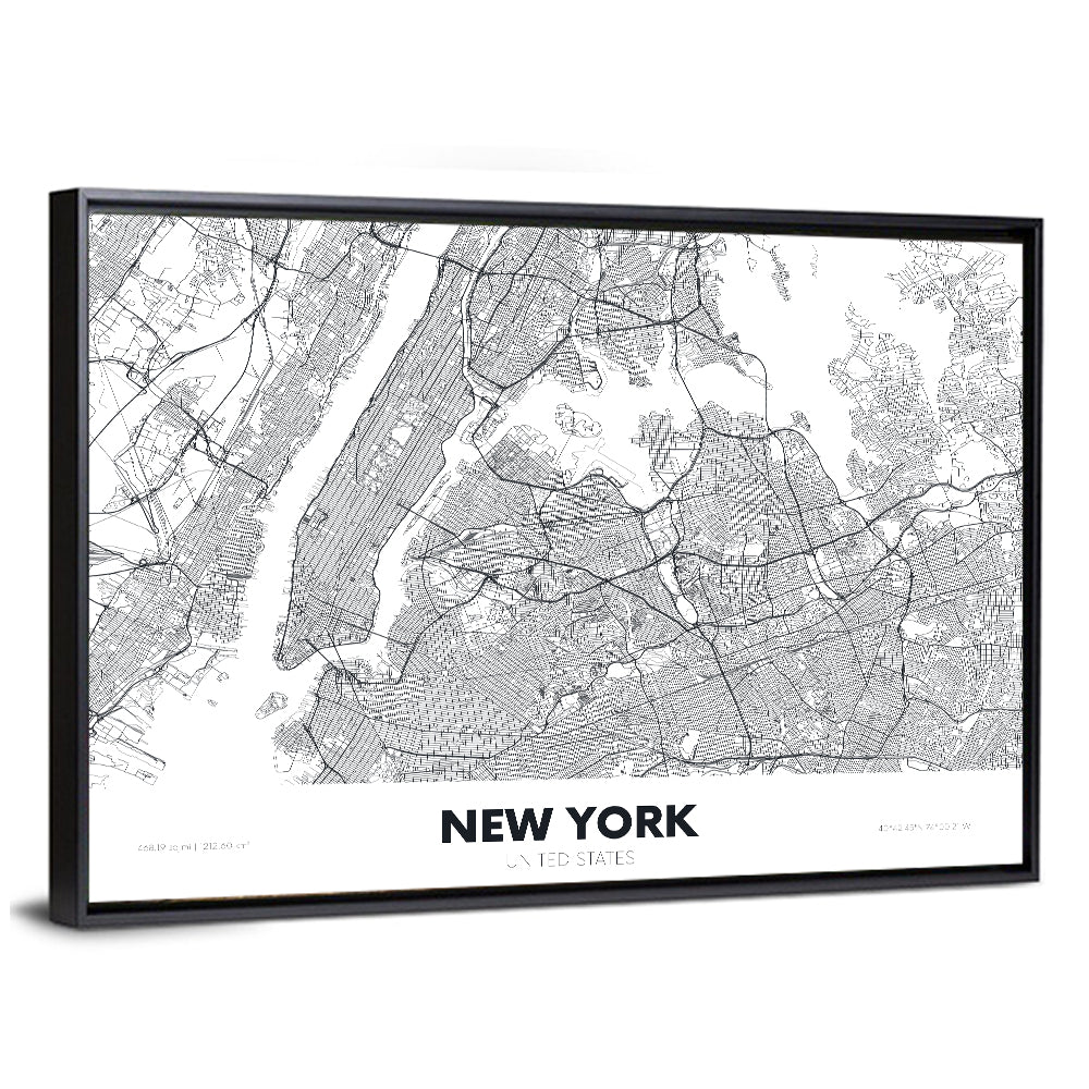 New York Street Grid Map Wall Art