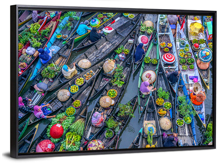 Birds-eye Floating Market Wall Art as a framed canvas