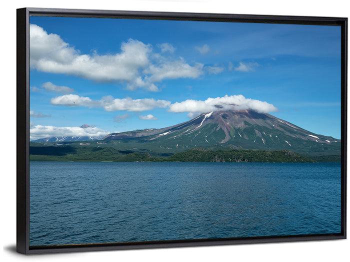 Ilyinsky Volcano Over Kuril Lake Wall Art as a framed canvas
