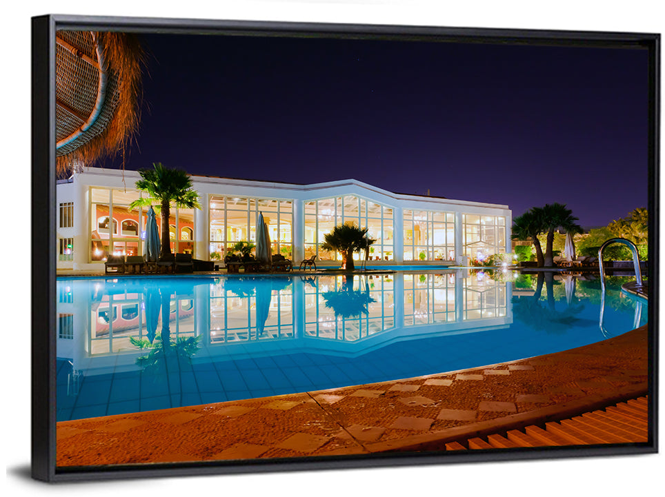 Moonlit Resort Pool Reflection Wall Art