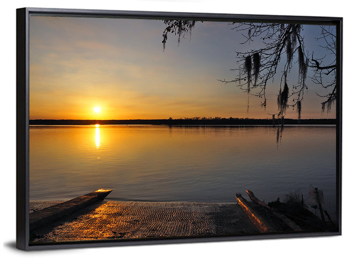 Lake Conroe Sunset Reflection Wall Art as a framed canvas