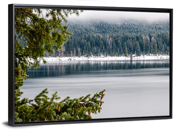 Lake Kachess Foggy Shore Wall Art as a framed canvas